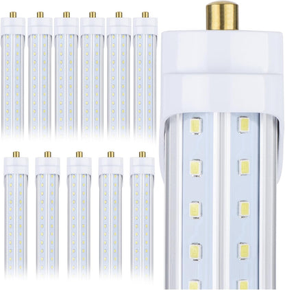 12 Pack, T8/T10/T12 8FT LED Tube Light, Single Pin FA8 Base, 100W 6000LM 6000K Cold White, 270 Degree V Shaped LED Fluorescent Bulb (200W Equiv.), Clear Cover, Dual-Ended Power