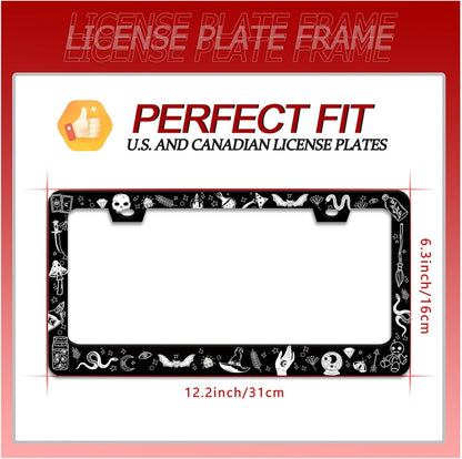 Witch License Plate Frame Gothic Magical License Plate Frames for Car Decorative Parts Stainless Stee License Plate for Standard Us Canada Funny License Plate Holder 12x6 Inch