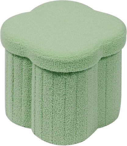 B FSOBEIIALEO Storage Ottoman Cube, Flowers Shaped Ottomans with Storage Foot Stool Footrest for Lving Room, Boucle Ottoman Seat for Dorm Room,Faux Teddy Fur, Green 12.6"x12.6"x12.6"