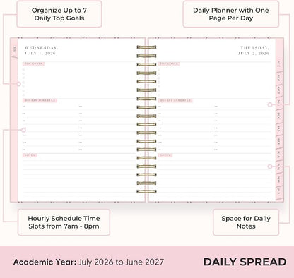 Blue Sky 2026-2027 Daily & Monthly Academic Planner, 7"x9", Laine Pink