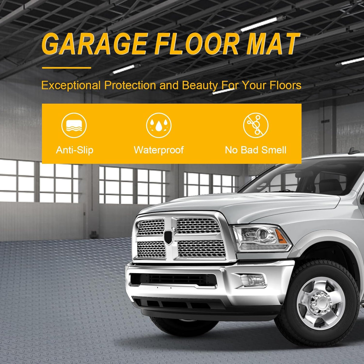 7.5x20 FT Garage Floor Mat, 2.8mm Thickened Flooring Roll with 20Pcs Tapes, Diamond Plate PVC Rubber Trailer Mat, Non-Slip Floor Protector Mat for Garage, Warehouse, Gyms, Trailer(Gray