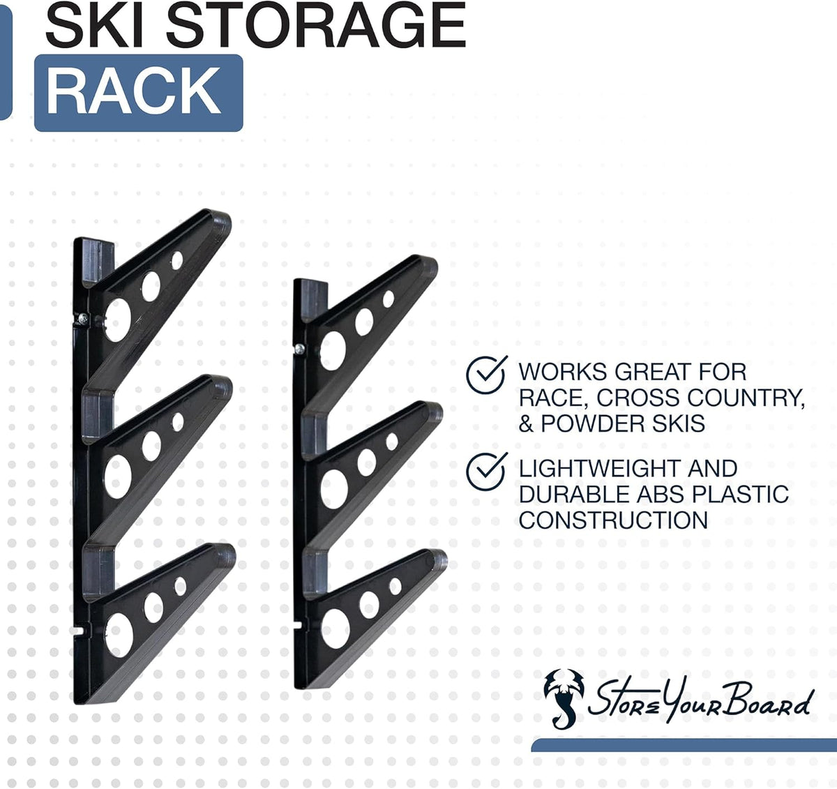 StoreYourBoard Ski Wall Rack – Horizontal Ski Rack Wall Mount, Holds 3 Pairs of Skis and Poles, Ski and Snowboard Wall Rack for Garage or Home, Holds Up to 40 lbs