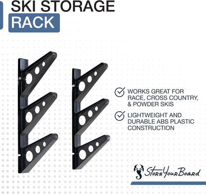 StoreYourBoard Ski Wall Rack – Horizontal Ski Rack Wall Mount, Holds 3 Pairs of Skis and Poles, Ski and Snowboard Wall Rack for Garage or Home, Holds Up to 40 lbs