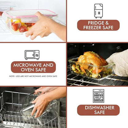 Razab 35 Pc Set Glass Food Storage Containers with Lids - Meal Prep Airtight Bento Boxes BPA-Free 100% Leak Proof (15 lids,15 glass & 5 Plastic Sauce/Dip Containers)