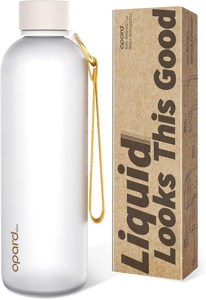 Opard Slim Water Bottle 27oz, Dishwasher Safe Plastic Water Bottle BPA-Free, Leakproof Screw Top, Cream White, Reusable for Travel School Sport Gym Hiking