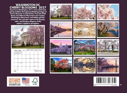 Washington DC Cherry Blossom Calendar 2027 Monthly Wall Calender 12 Month