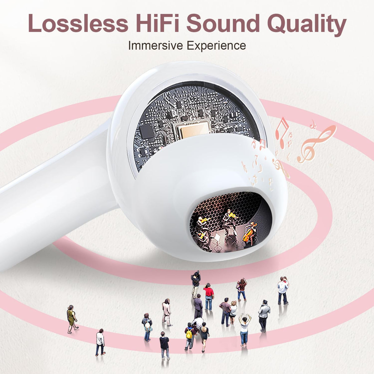 ZIUTY Wireless Earbuds Bluetooth Headphones, 50H Playtime Ear Buds with Mic, LED Digital Display Charging Case, IPX7 Waterproof, Deep Bass Stereo, in-Ear Earphone for iPhone Andriod Phone