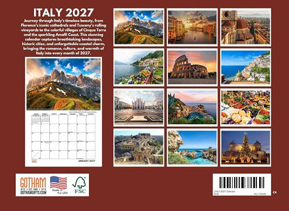 Italy Calendar 2027 Italian Gifts Monthly Wall Calender 12 Month