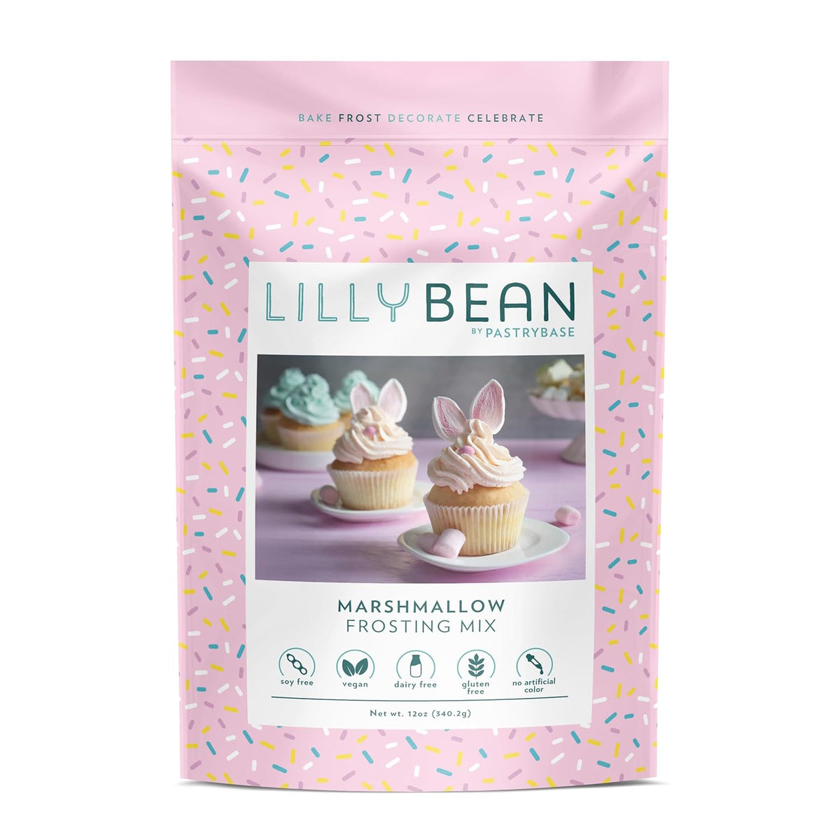 LillyBean Gluten Free Marshmallow Buttercream Frosting Mix with No Artificial Colors - Dairy and Soy Free, Vegan Icing for Decorating Cakes, Cupcakes, Cookies - 12 oz