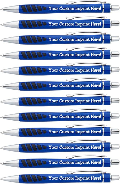 ExpressDesigns™ - Your Name or Imprint on our Custom Printed Addison Ballpoint Pen - Rubber Grip For Writing Comfort And Control, black ink, medium point - 12 Pack (Dark Blue)