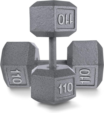 WF Athletic Supply Cast Iron Solid Hexagon Gray/Black Dumbbells, Strength Training Free Weights Set of 2 for Women and Men, Hand Weights Sold by Pairs, Multi-Select Size Options Available