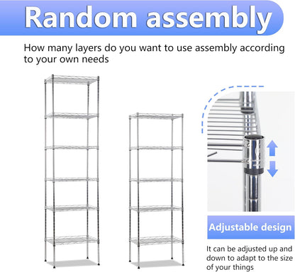 BestOffice Metal Garage Shelving 6 Tiers Garage Storage Shelves Heavy Duty 17”D x 12”W x 64”H Easy Assemble Wire Shelving NSF Certified Storage Shelves with Levling Feet for Home Garage Office, Chrome