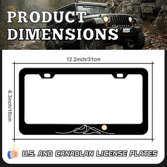 Moon Mountain License Plate Frames - 2 Pack Black Mountain Stainless Steel License Plate Holder,Rust-Proof Waterproof Car Decorative Tag Frame with Screws Fasteners Caps