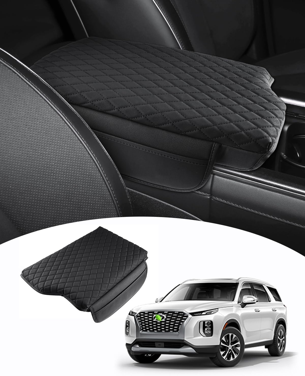 Shademax Custom Fit for Center Console Cover Hyundai Palisade 2020 2021 2022 2023 2024 2025 2026 Armrest Cover Center Console Pad PU Leather Armrest Seat Box Cover Protector with Pockets Storage Bag