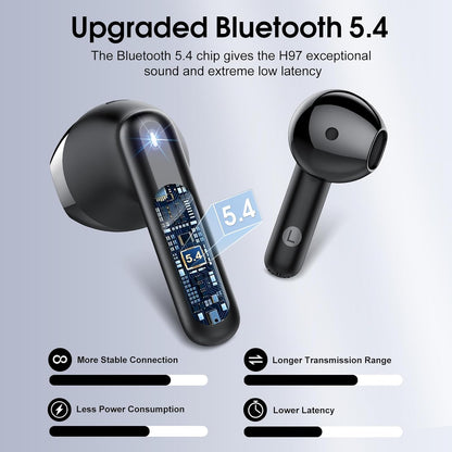 Wireless Earbuds, 2025 Bluetooth 5.4 Headphones with 3D Bass Stereo, 40H Ultralight in-Ear Buds, Bluetooth Earbuds with 4 ENC Noise Cancelling Mic, USB-C LED, IP7 Waterproof Earphones for Android iOS