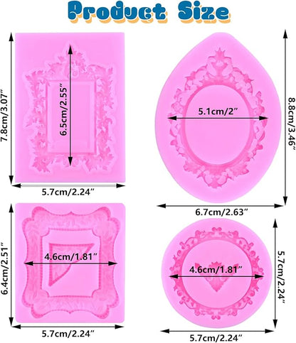 Mujiang Photo Frame Silicone Molds Vintage Picture Frames Fondant Mold Mirror Frame Candy Molds For Cake Decorating Cupcake Topper Polymer Clay Chocolate Gum Paste Set Of 4
