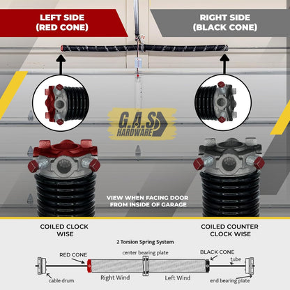Garage Door Torsion Spring 207x1.75x24 Includes 1” Steel Bearing, Non-Slip Gloves, and Winding Bars for Left Side of Garage Door Precision E-Coating 5-Year Warranty Min. 30,000 Cycles (Red Cone)
