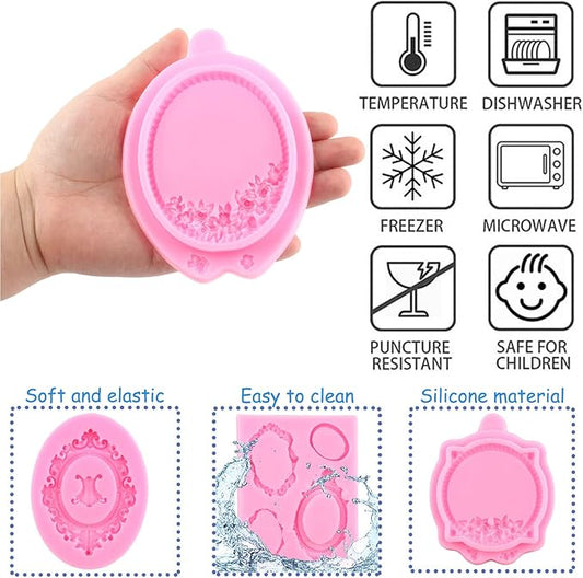 Mujiang Picture Frames Silicone Mold Photo Frame Fondant Molds Vintage Frame Mold For Sugar Cake Decorating Cupcake Topper Chocolate Gum Paste Candy Polymer Clay Set Of 4