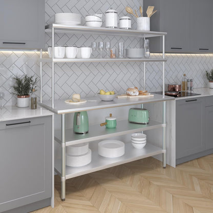 Amgood Stainless Steel Work Table with 2 Shelves | Metal Kitchen Prep Table & Shelving Combo (24" x 60" Table with 2 Shelves + 18" Overshelf)
