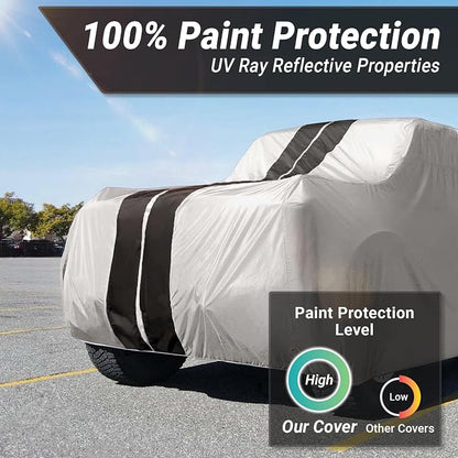 iCarCover Premium Heavy Duty SUV Car Cover - Waterproof All Weather Rain Snow UV Protection, CJ-5, Wrangler, FJ40, Tracker 2-Door, Sidekick 2-Door, Size S56 (See Size Chart), Stripe - Light Gray/Black