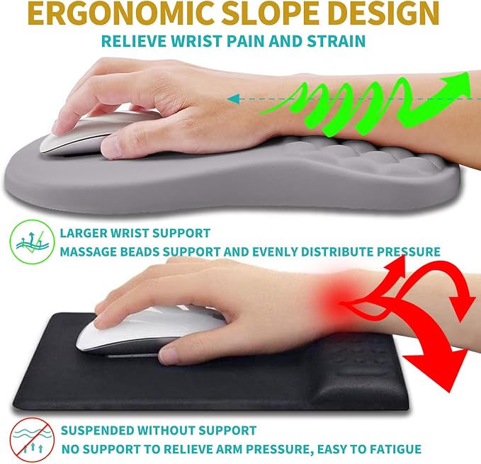 Hokafenle 2 In 1 Ergonomic Mouse Pad Wrist Support & Wrist Rest For Computer Keyboard Set, with Relieve Carpal Tunnel Pain Massage Bulge and Full Memory Gel Design (2In1 Set,Neutral Gray Light Purple)