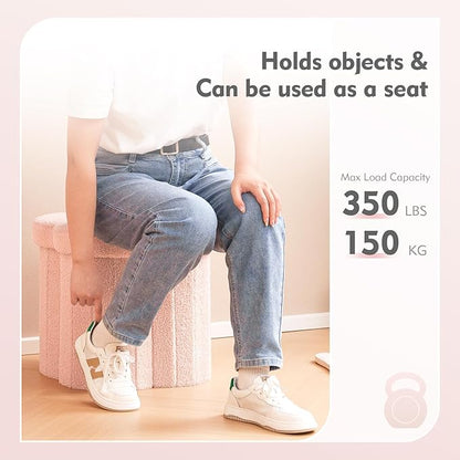 B FSOBEIIALEO Storage Ottoman Cube, Flowers Shaped Ottomans with Storage Foot Stool Footrest, Boucle Ottoman Seat for Dorm Room, Faux Teddy Fur, Pink 15"x15"x15"