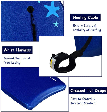 Goplus 41''/37''/33'' Lightweight Body Board for Beach, Surf Board with EPS Core, XPE Deck, HDPE Slick Bottom, Wrist Leash, Bodyboard for Kids Adults Surfing