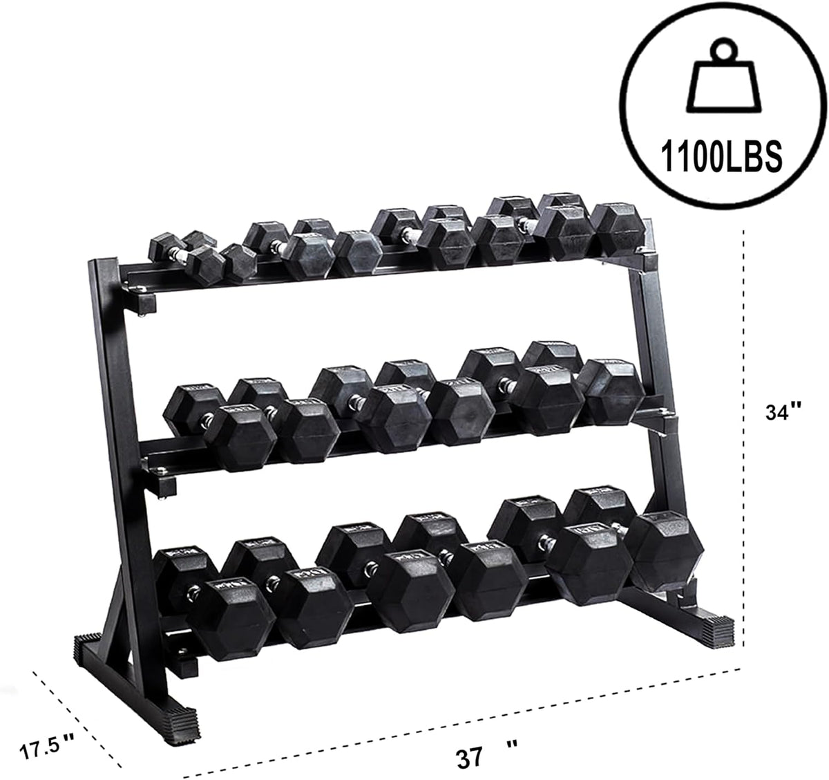 3-Tier Dumbbell Rack Multilevel Weight Storage Organizer for Home Gym, Weight Rack for Dumbbells, Kettlebells, 1100LBS(Rack Only)