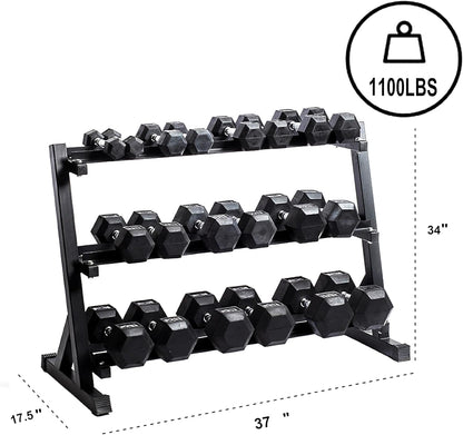 3-Tier Dumbbell Rack Multilevel Weight Storage Organizer for Home Gym, Weight Rack for Dumbbells, Kettlebells, 1100LBS(Rack Only)
