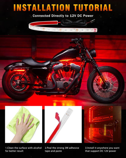 Qasim Car LED Strip Light 12V Red 12.5''/32CM for Golf Cart Underglow Boats Vehicle Automotive Truck Van Motorcycle Footwell Lighting IP67 Waterproof, Pack of 6