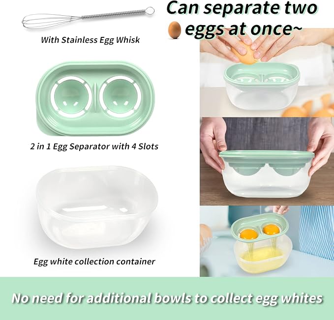 Egg White Separator with Egg Beater, Egg Separator for Raw Egg, Egg White Filter Storage Box Food Grade Level Kitchen Gadgets Egg Separator for Kitchen Cooking