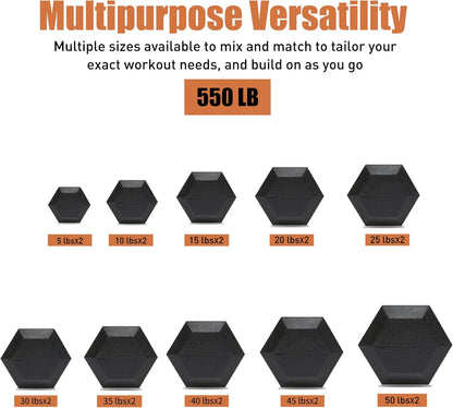 Ritafer 350-550 lbs Hex Weight Dumbbell Set with Rack 5-50 lbs Hand Weights for Strength Training for Home Gyms Rubber Iron Coated Dumbbells Exercise & Fitness Equipment to Training Strength Muscle