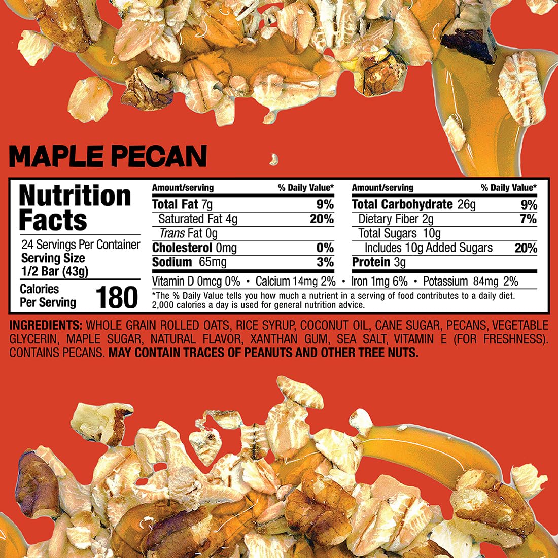 Bobo's Oatmeal Bars, Maple Pecan, Gluten Free Vegan Whole Grain Oat Bars, Pack of 12