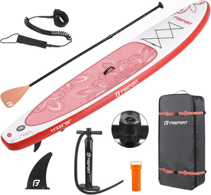 FBSPORT 11' Premium Stand Up Paddle Board, Yoga Board with Durable SUP Accessories & Carry Bag | Wide Stance, Surf Control, Non-Slip Deck, Leash, Paddle and Pump for Youth & Adult