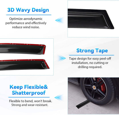 4pcs Front+Rear Smoke Tint Sun/Rain Guard Outside Mount Tape-On Vent Window Visors Compatible with 09-13 Forester