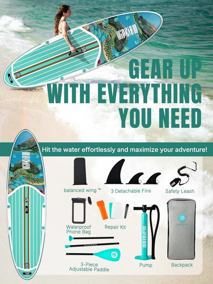 Niphean Inflatable Stand Up Paddle Board with SUP Accessories, Anti-Slip EVA Deck, 10’6’’ Inflatable Paddle Boards for Adults & Youth of All Skill Levels