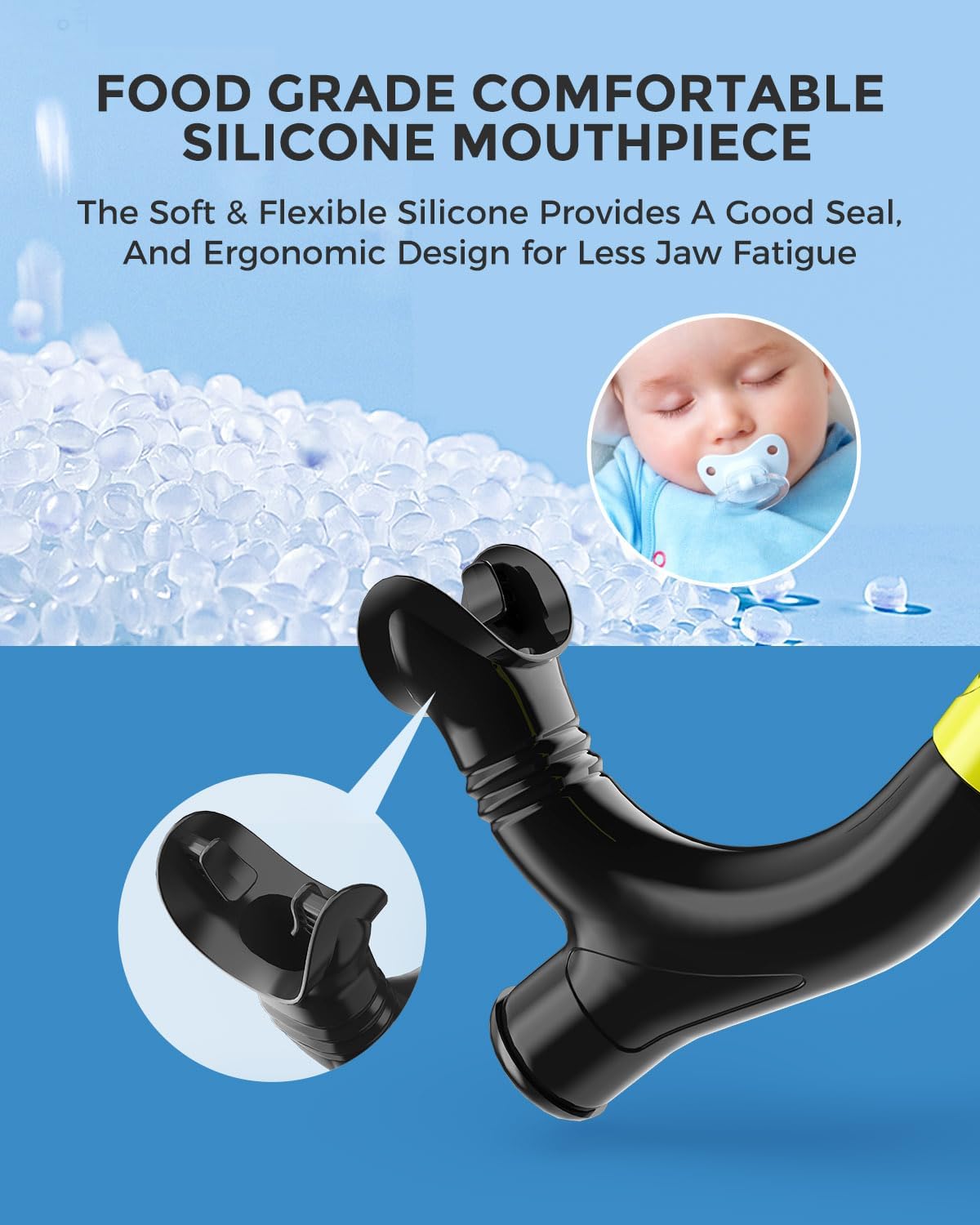 OMID SN1 Snorkel for Adult Youth, Diving Snorkel with One-Way Purge Valve, Food-Grade Silicone Mouthpiece