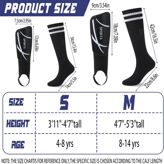 Soccer Shin Guards and Socks Kids Youth Lightweight Soccer Pads Defender with Ankle Protection Ski Shin Guards Football Equipment for Age 4-14 Toddler Boys Girls Teens