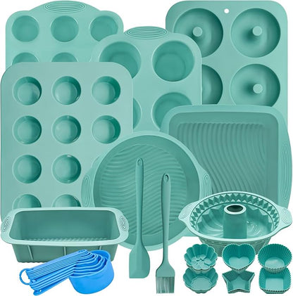 39 Pieces Silicone Bakeware Set, Nonstick Silicone Baking Pans Set With Baking Pan, Baking Sheet, Cake Pan, Donut Pan, Muffin Pan, Cake Molds, Measuring Cups