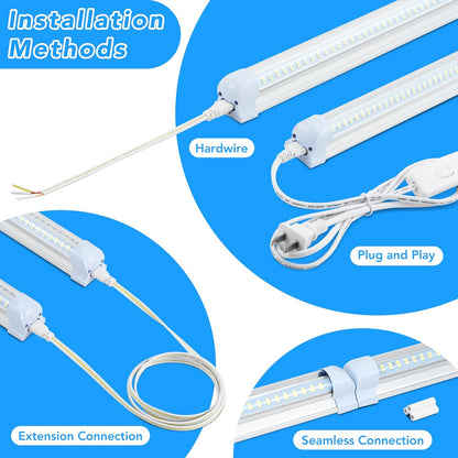 10 Pack 8FT T8 LED Shop Lights, 120W Integrated Tube Light, 19200LM 6000-6500K Daylight, Linkable Lighting, Plug & Play Energy-Saving Commercial Bay Lighting Garage Warehouse Basement (V4-4)