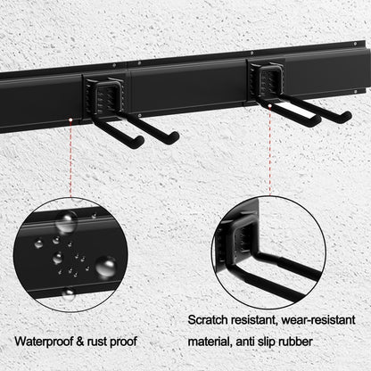 Garage Tool Organizer Wall Mount, Garage Storage, Garage Organization,64 Inch Garage Organizer Wall Mounted,4 Rails and 10 Adjustable Hooks,Max 550lbs (Black)