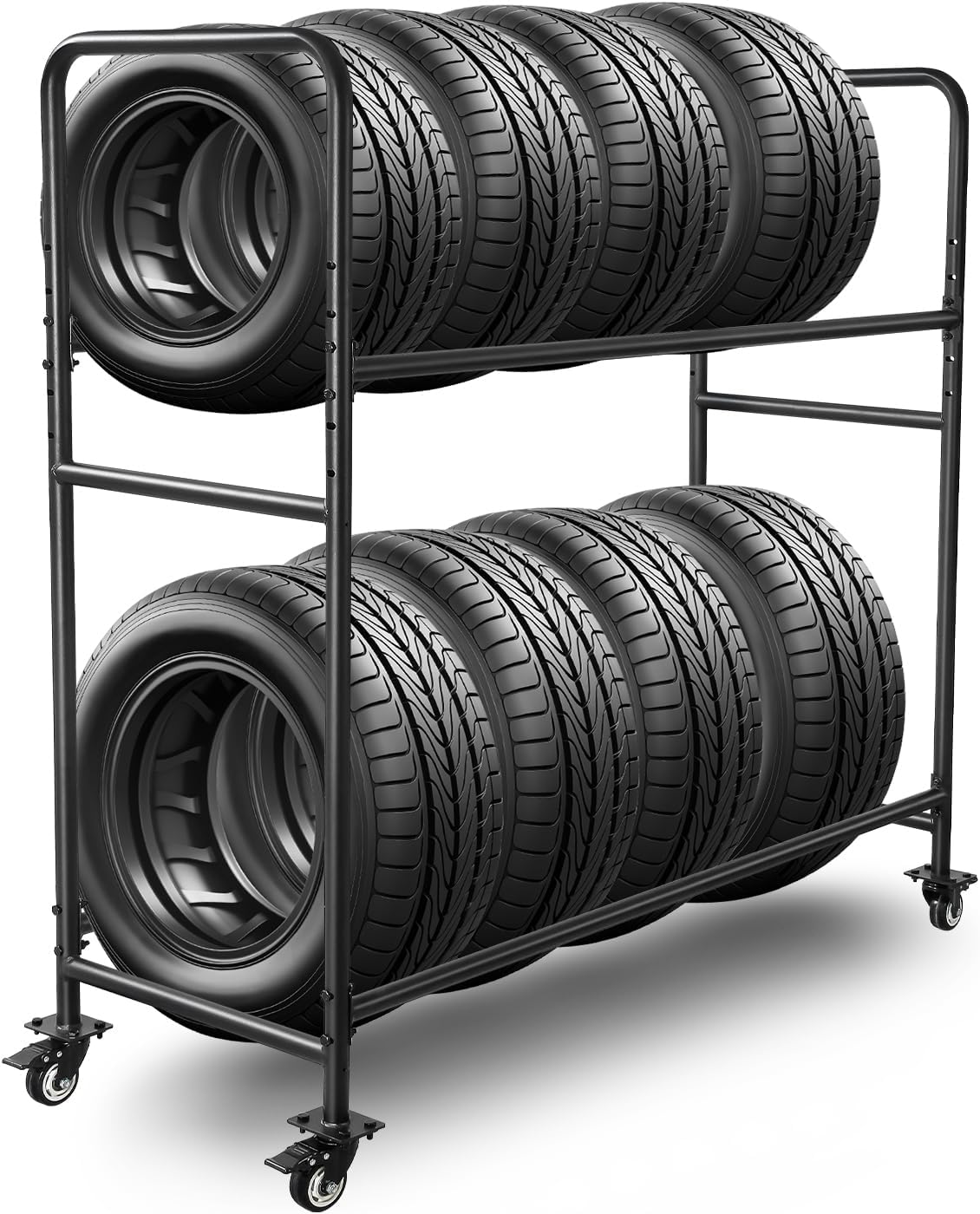 60" Tire Storage Rack - Rolling Tire Rack for Garage - Indoor/Outdoor Shelves 60 Inch Tire Rack Organizer