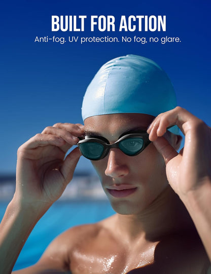 Swimming Goggles, No Leaking Swim Pool Goggles for Adults with Fog-Resistant, UV-Blocking Lenses for Men Women Youth
