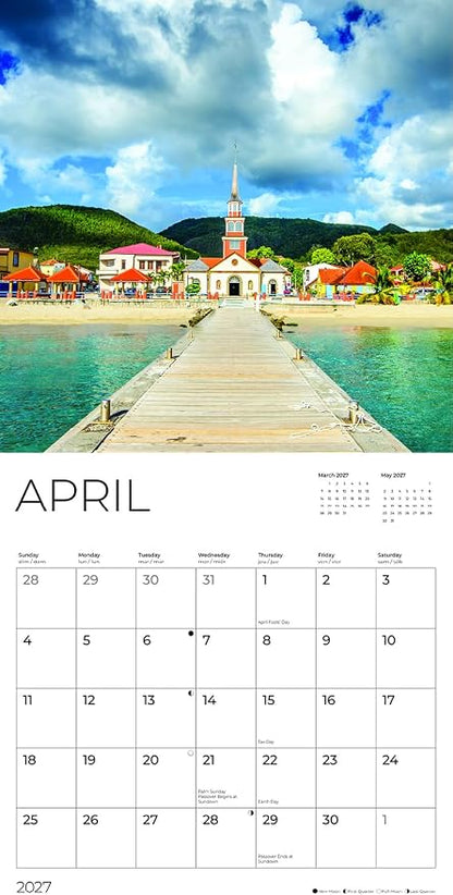 Caribbean 2027 Wall Calendar, 12 x 24 Hanging Pacific Waters Press