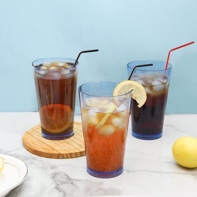 JGIRL Unbreakable Plastic Drinking Glasses [Set of 6] Shatterproof Tumblers, Reusable Glass Cups, Dishwasher Safe (16 Ounces)