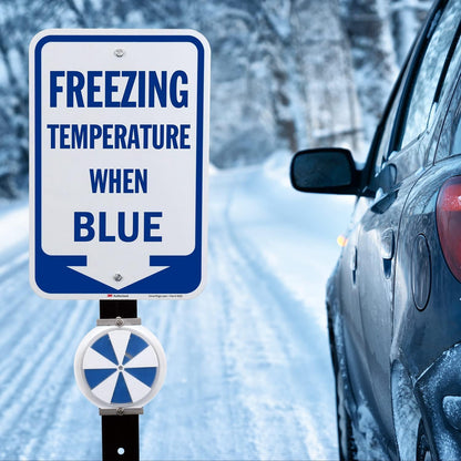 SmartSign Freezing Temperature When Blue Sign with Arrow - 18 x 12 inch, 63 mil Aluminum, 3M Laminated Engineer Grade Reflective Material, Blue and White, Made in USA