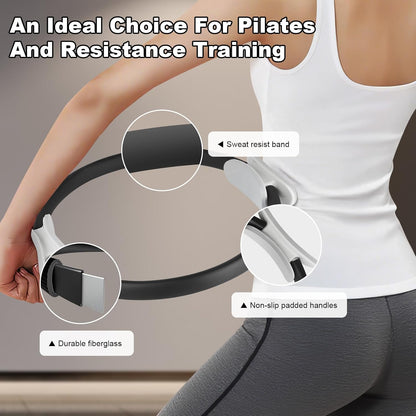 Pilates Ring 15 Inch Magic Circle Ring, Dual Padded Handles Pilates Rings Circle, Adjustable Yoga Ring
