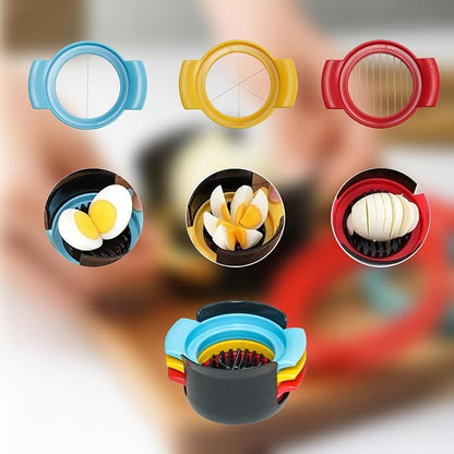 3-in-1 Egg Slicer for Hard Boiled Eggs, Stainless Steel Wire Egg Cutter/Dicer with Plastics Non-Slip Base, Multi-Purpose Kitchen Tool for Soft Fruits, Strawberries, Mushrooms, Easy to Clean