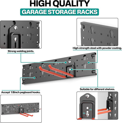 EVERHANGER Garage Tool Storage Organizer Wall Mount, Versatile Garden Tool Rack Organization, Folding Chair Hangers with 8 Multifunctional Hooks, Max Load 330lb, 48inch