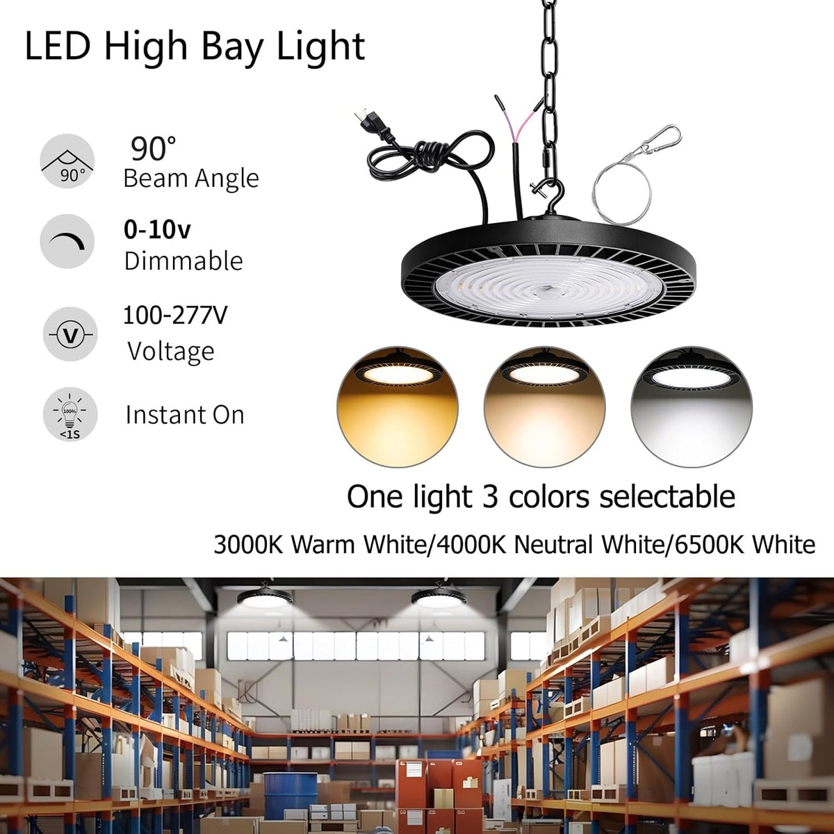 0-10V Dimmable UFO LED High Bay Light,3 CCT Selectable LED Shop Lights with US Plug,240W Power Tunable Garage Light,Waterproof Commercial Bay Lighting for Warehouse Workshop Barn,Pack of 1